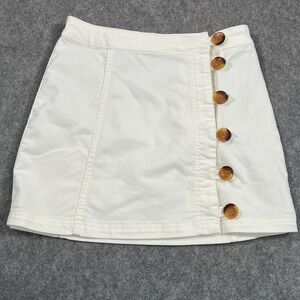 Free‎ People White Little Daisies Side-Button Down Mini Skirt Women's Size 4